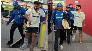 Image of: Pant Walks Off with Cast, Karun Nair Helps Him to Bus After Injury