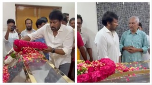 Image of: Chiranjeevi Pays Floral Tribute at Kota Srinivasa Rao’s Funeral; Prakash Raj Supports Family