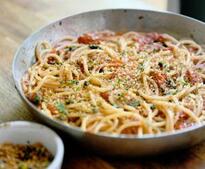 Image of: Delicious Bucatini with Burst Cherry Tomatoes and Fried Caper Crumbs