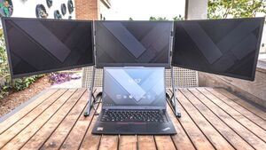 Image of: Transform Your Workspace with Aura’s Triple Aero Monitor