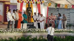 Image of: Vice-President C.P. Radhakrishna Honors Shanti Sagar Maharaj with Statue Unveiling
